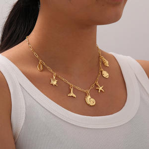 Venta al por mayor Ocean Series Jewelry Acero inoxidable PVD Chapado en oro Muchas estrellas de mar Cangrejo Delfín Encantos Concha Colgantes - Product Image 6