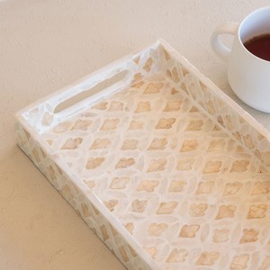 <b>Mother</b> Of Pearl Tray Neutral Diamond Pattern Rectangular Handmade Serving Decor Tray For Luxury Home Bedroom Kitchen And Dining - Product Image 4