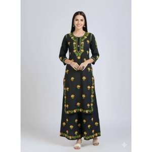 Black Summer <b>Chikankari</b> Rayon Plazo set hand embroidered work on Kurti India wholesale manufacturer kurtis women in india - Product Image 1