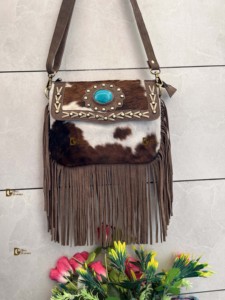 Pelo de piel de vaca real en piel Bolso bandolera bohemio con estilo ligero Cierre de cremallera multiusos Venta caliente - Product Image 5