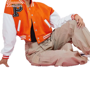 Veste en cuir universitaire pour femme courte longueur Baseball Bomber Jacket Vintage Casual Unisex Jacket - Product Image 2