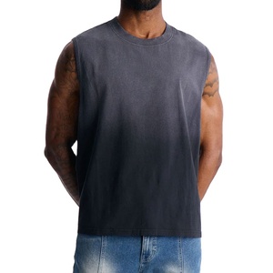 Streetwear Washed Tank <b>Top</b> <b>Men</b> Loose Fit Design <b>Cropped</b> Boxy Fit Jersey Round Neck Fashion Casual Wear 100% Cotton Tank <b>Top</b> - Product Image 1