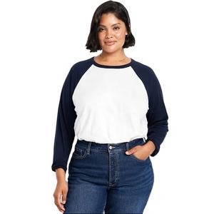 Camiseta de manga larga raglán azul marino y blanco para mujer al por mayor camiseta de béisbol informal de mezcla de algodón suave para suministro de fábrica - Product Image 4
