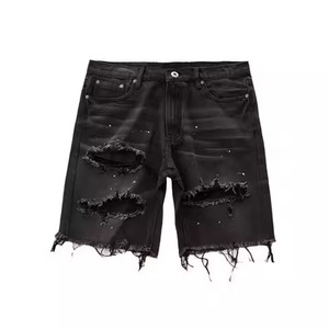 2025 personnalisé Slim Fit en détresse Denim Streetwear haute peinture Splash lavé Jean nouveaux hommes broderie Shorts ceinture en gros mode - Product Image 2
