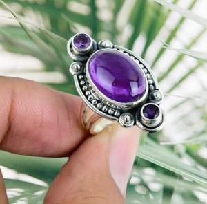 925 Sterling Silver Classic <b>Statement</b> <b>Ring</b> Women Natural Oval Cut Amethyst Gemstone Bezel Setting Wedding Anniversary New Design - Product Image 4