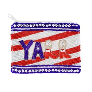 Monedero con cuentas de estilo estadounidense para el Festival del 4 de julio, venta al por mayor, bolsas de monedas con cuentas de semillas de moda para la celebración del Día DE LA Independencia - Product Image 6