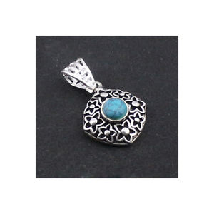 Bijoux uniques en argent sterling 925, forme ronde, pierre précieuse turquoise bleue, pendentif fait à la main, en vente au meilleur prix, fournisseur ODM OEM - Product Image 1