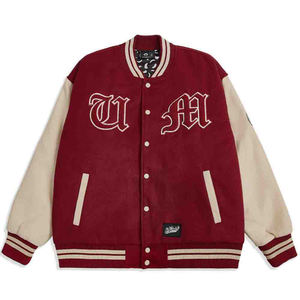 แจ็กเก็ตเบสบอลเลตเทอร์แมนสำหรับผู้ชายเสื้อหนังสีครีมแขนเสื้อบอมเบอร์สไตล์วิทยาลัยขายส่ง - Product Image 1