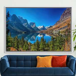 Lienzo impreso: arte de pared con vista tranquila a la montaña, 1 pieza: con marco blanco - Product Image 1