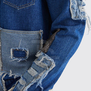 แจ็กเก็ตยีนส์ปะต่อสำหรับผู้ชายแจ็กเก็ตยีนส์ปะต่อผ้ายีนส์ย้อมสีเรียบใส่สบาย - Product Image 6