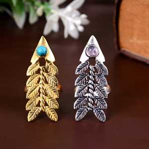 Turquoise Arrow Leaf <b>Ring</b> 18k Gold Plated Tribal <b>Adjustable</b> Large Wholesale <b>Ring</b> For Women - Product Image 2