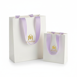 Sac fourre-tout de luxe en papier blanc de haute qualité, personnalisé, avec poignées à cordon, recyclable, écologique, pour supermarché, boutique de mode - Product Image 2