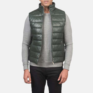 Chaleco Acolchado de Cuero Verde, Resistente al Viento y al Agua, de Lona y Poliéster, con Logotipo - Product Image 1