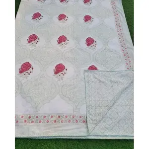 Mantas de Cama Reversibles de Algodón Blanco con Estampado a Mano, Marca Vinayakam Exports, Hechas en India, Relleno de Algodón Flalean - Product Image 4