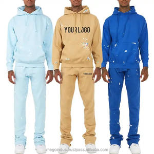 Ensemble sweat à capuche zippé avec lavage de pierre LOGO personnalisé OEM Pantalon de survêtement évasé 100% coton et survêtement pour hommes pour la salle de sport - Product Image 1