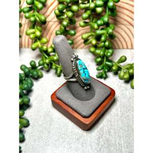 Navajo-Made Highgrade Kingman Turquoise Sterling <b>Silver</b> <b>Statement</b> <b>Ring</b> Size 9.5 Boho Style Everyday Wear Vermeil Platinum Metal - Product Image 2