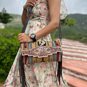 Nuova borsa a tracolla con frange multicolore in vera pelle azteca alla moda occidentale di vendita calda borsa a mano con coperta da sella lavorata a mano di nuovo arrivo - Product Image 1