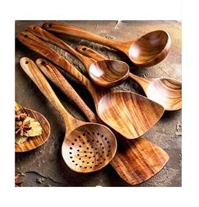 Juego de Cucharas para Servir Ensalada de Madera, Juego de Servidores de Ensalada Marrón, Madera Natural con 2 Espátulas, Utensilios Hechos a Mano Sostenibles - Product Image 4