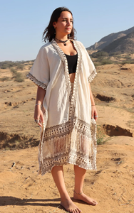 Kimono bohème en coton biologique Robe hippie imprimée à la main au look jute Vêtements de festival écologiques Taille libre Caractéristiques de douceur - Product Image 2