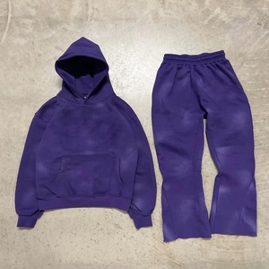 Personalizado de los hombres y Unisex Lavado con ácido Vintage Sun Fade Joggers Oversize French Terry Flare Pants Hoodie Conjunto de 2 piezas para el invierno - Product Image 4