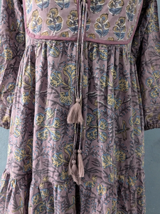 เดรสผ้าฝ้ายระบายอากาศแต่งพู่พร้อมลายดอกไม้เดรสลำลองพิมพ์ลายดอกไม้มีกระดุมพิมพ์ลายของขวัญสำหรับเธอ! - Product Image 3