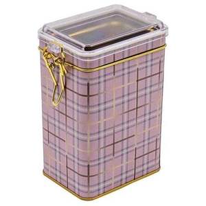 Contenedor de lata de almacenamiento de Metal a cuadros rosados 75x100x150mm forma rectangular con cierre de alambre tapa transparente para galletas velas té - Product Image 3