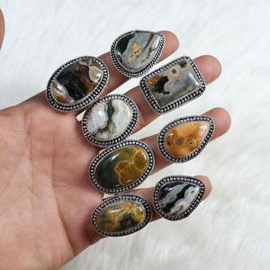 Handmade Silver-Plated Ocean Jasper Ring Bezel Setting Gemstone Jewelry Wedding Gift or <b>Birthday</b> <b>Present</b> for <b>Wives</b> - Product Image 1