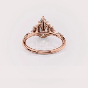 IGI Certified Pear Cut Lab Grown Diamond Engagement & Wedding <b>Ring</b> with Cluster Side Stones in 14K Rose / White & Yellow Gold - Product Image 4