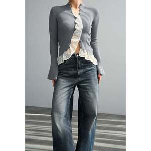 Grey <b>Lace</b> Knit <b>Cardigan</b> - Product Image 2