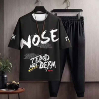 Conjunto Deportivo de Verano para Hombre, Camiseta y Pantalones Cortos Casuales para Gimnasio, Transpirable, 2 Piezas, Logotipo Personalizado Bordado, 100% Algodón, Estilo Urbano, Sin Costuras