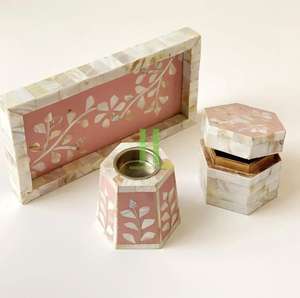 Juego de regalo de Ramadán quemador de incienso de perla madre portavelas hecho a mano con diseño de juego árabe para decoración del hogar - Product Image 3