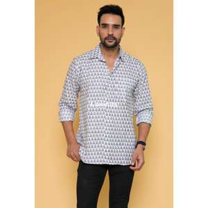 Handmade Block Print Men's Cotton <b>Shirt</b> Designer Boho Style Summer Casual Wear Grey Indian Handmade Summer <b>Shirts</b> - Product Image 2