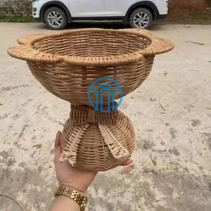 Handmade Leaf Rim Rattan Pedestal Fruit <b>Basket</b> Handwoven Wicker Display Bowl for Kitchen Dining <b>Table</b> Farmhouse Home Decor - Product Image 1