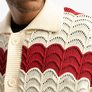 Camisa de ganchillo de manga corta con rayas onduladas de nuevo diseño, prendas de punto con cuello Polo Unisex, camisetas de punto con botones personalizados para hombre - Product Image 2