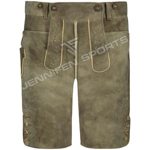การออกแบบล่าสุดของแท้ Herren หนังนิ่มหนังผู้ชาย Lederhosen ปุ่มสั้นปิดด้านหน้าเย็บปักถักร้อยกระเป๋าด้านข้างพร้อมห่วงเข็มขัด - Product Image 1
