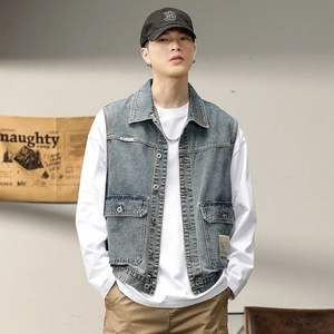 เสื้อกั๊กผ้ายีนส์สำหรับผู้ชายทันสมัยเสื้อกั๊กยีนส์วินเทจสไตล์ลำลองของตู้เสื้อผ้าที่จำเป็นสำหรับสไตล์เย็นโดยไม่ต้องออกแรง - Product Image 6