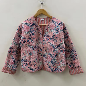 Bohemian Style Short Jacket Floral Print Cotton <b>Quilted</b> Crop Jacket Cotton Cropped Summer Suede Coat for Women - Product Image 1