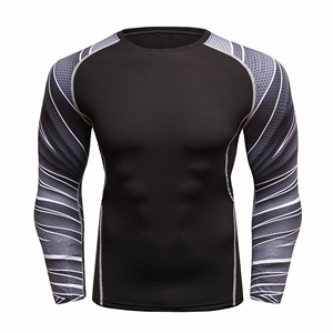 Kaus kompresi Gym pria, kualitas tinggi desain terbaru pola polos pelindung ruam gaya kasual dicetak bahan poliester rajut - Product Image 2