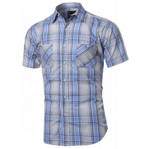 Chemise d'affaires décontractée pour hommes personnalisée de haute qualité à manches courtes OEM ODM étiquette de bande imprimée à rayures unies avec votre propre logo inclus - Product Image 1