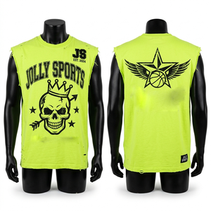 Camiseta sin mangas para hombre, algodón premium, estampado desgastado, logotipo personalizado, ropa de gimnasio, camiseta 100% algodón para hombre, corte holgado, estampada - Product Image 1