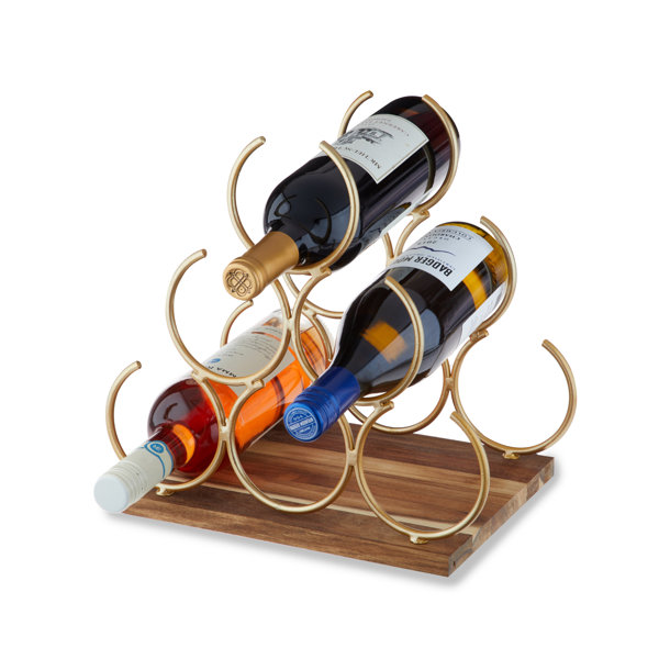 High Quality Modern Decorative Wine Glass Spice Rack 6 Bottle Holder Countertop Storage Shelf Tableware Wooden Base From India