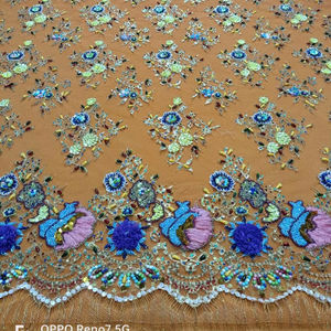 Tissu en filet brodé à la main de dernière génération, tissu perlé de luxe pour femmes - Product Image 4