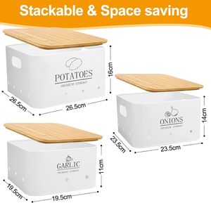 Juego de 3 cajas de almacenamiento de cocina de diseño clásico con orificios de ventilación para cebollas, patatas, ajo, almacenamiento como regalos elegantes - Product Image 2