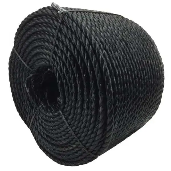 Polyrpopylene UV Protection PP Black 3 Strand Danline Fishing Rope 8mm 12mm 14mm High Strength Virgin PP Ropes