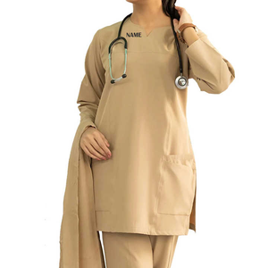 Ensemble de Blouses d'Infirmière Personnalisables pour Femmes, Col en V, Anti-Plis, Uniforme Médical Uni Tendance, 100% Coton, pour Hôpitaux - Product Image 1