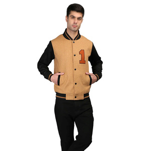 Veste universitaire en cuir pour hommes rétro vintage personnalisée col montant logo brodé manches longues noir-quantité minimale de commande bas vente en gros - Product Image 1