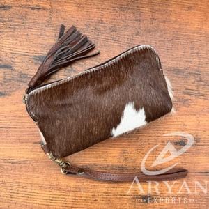 กระเป๋าหนังวัวมีพู่แบบตะวันตกทำด้วยมือกระเป๋าสตางค์แบบโบโฮมีสายคล้องข้อมือมีซิปสำหรับผู้หญิง - Product Image 1