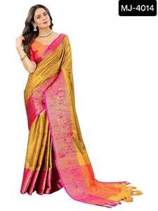 Ropa étnica india, Sari de seda Banarasi pesado con borde de trabajo tejido y blusa para mujer, ropa de boda, Sari con precio bajo - Product Image 3