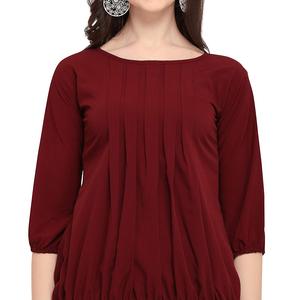 เสื้อครีปจีบสีมารูน โชรยัม แฟชั่น สำหรับผู้หญิง |   ชุดสไตล์ตะวันตกที่ทันสมัย |   ชุดทำงานแบบเป็นทางการสำหรับใส่ในชีวิตประจำวัน |   แขนสั้น ดีไซน์หรู แห้งเร็ว - Product Image 3
