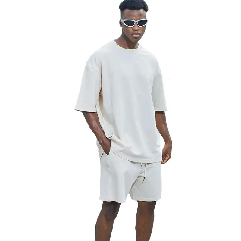 도매 사용자 정의 하이 퀄리티 티셔츠 반바지 2 조각 세트 여름 캐주얼 의상 2 조각 남자 의류 짧은 t 셔츠 세트
